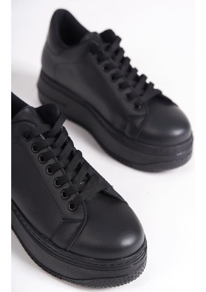 Lyon Bağcıklı Ortopedik Rahat Beyaz Kadın Sneaker - Siyah