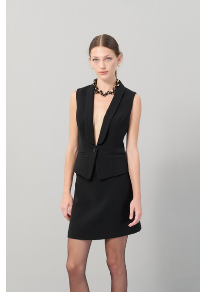 V Yaka Düğmeli Yelek Siyah K2517017_001 fırsatları