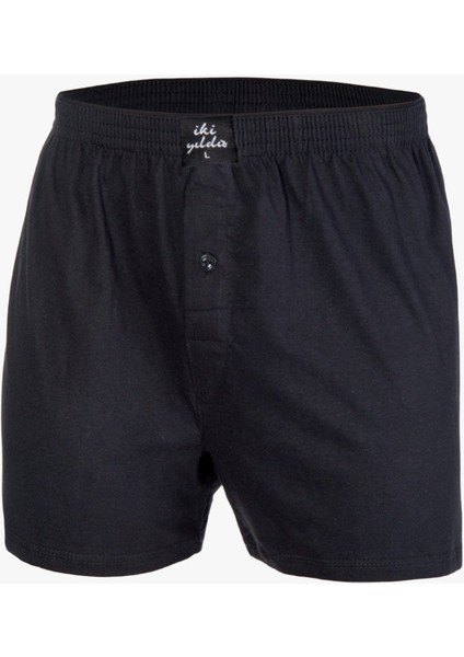 Erkek Siyah %100 Pamuk Penye Boxer