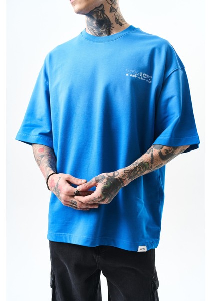 Erkek Pegasus Baskılı Oversize T-Shirt Mavi fırsatları
