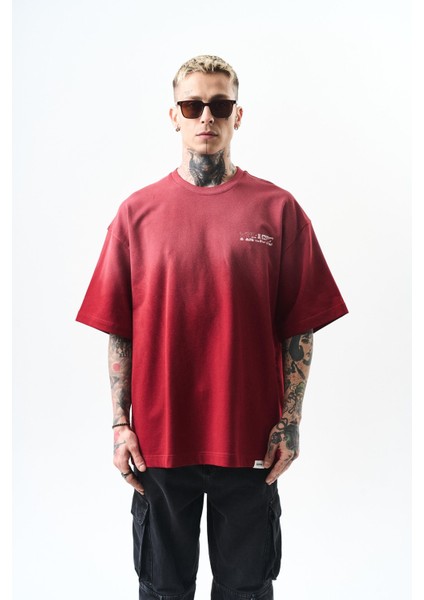 Erkek Pegasus Baskılı Oversize T-Shirt Bordo