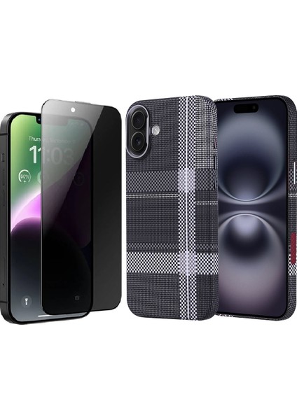 Apple iPhone 16 Plus Kılıf M-safe Şarj Özellikli Karbon Fiber Görünümlü Zore Nekst Kapak + Hayalet Ekran Koruyucu