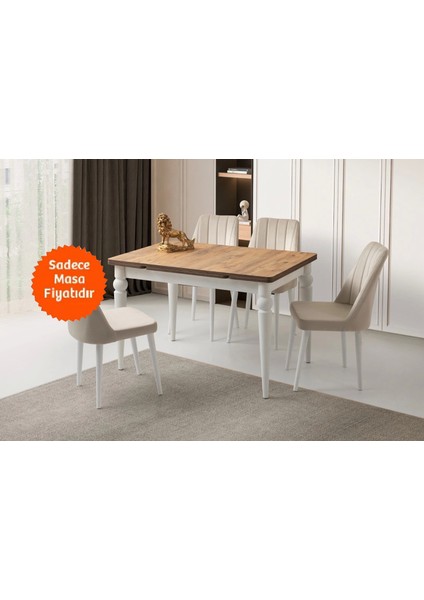 Yandan Açılır Büyüyen Yemek Masası Meşe-Beyaz 70 x 110 cm Sadece Masa Fiyatıdır