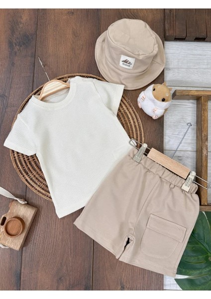 Safari Cep Detaylı Şapkalı Bebe Yaka Yazlık Erkek Bebek Takım