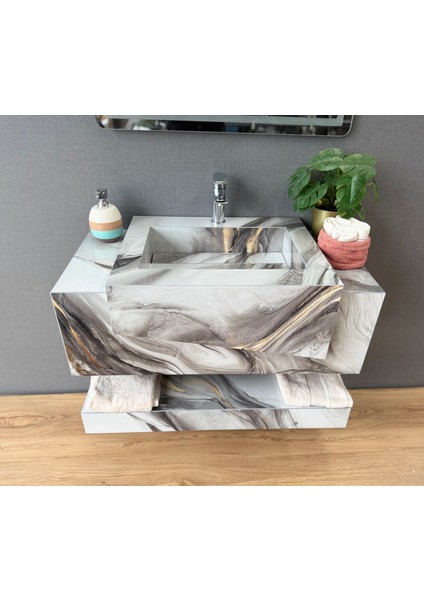 Porselen Banyo Lavabosu - Beyazsiyahsarı L13 fiyatları
