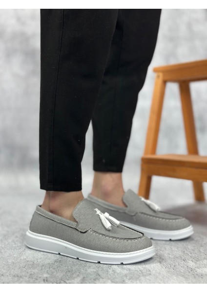 BA0005 Bağcıksız Yüksek Taban Klasik Keten Füme Püsküllü Erkek Ayakkabı modelleri