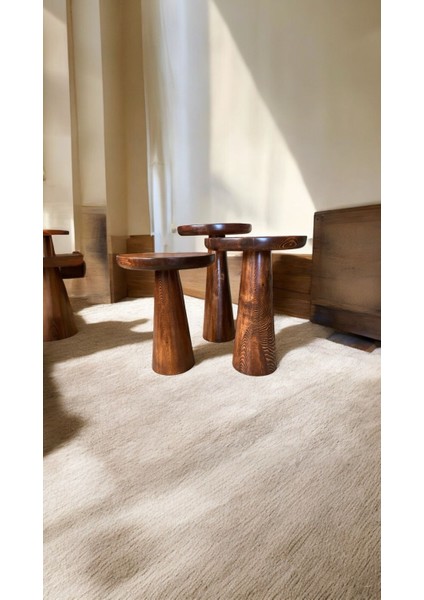 Wood Ahşap 3’lü Set Mantar Yan Sehpa Konik Model / Kestane Renk / Zigon Sehpa Vernikli fiyatları