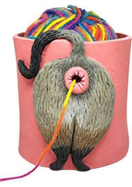 Delikli Iplikli Kedi Iplik Kase Sanat Eseri Tığ Örgü Sepeti C (Yurt Dışından)