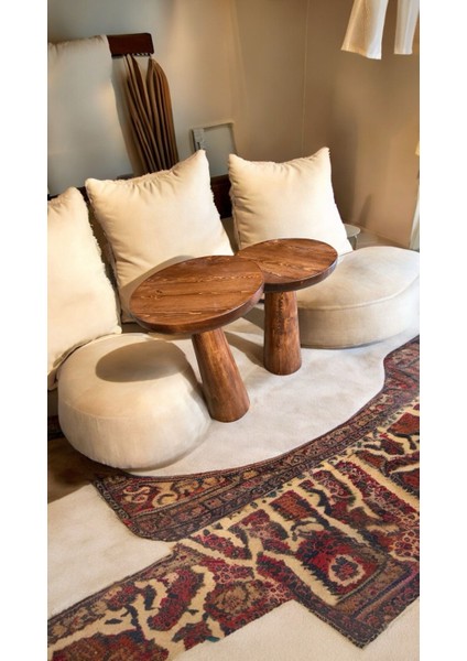 Wood Ahşap 2'li Set Konik Mantar Yan Sehpa Modern Fiskos / Kestane Renk / Zigon Sehpa Vernikli fiyatları