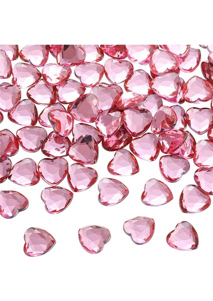 200 Düğün Düz Sırtlı Kalp Şeklinde Yapay Elmas 05 Inç Kırmızı-Pembe (Yurt Dışından)