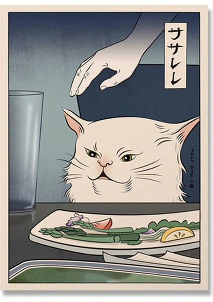 L-Komik Japon Kadın Kediye Bağırıyor Tuval Resim (Yurt Dışından)