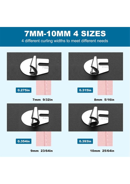 Evrensel Dikiş Rulo Kenar Eğim Ayağı 4 Adet 78910MM (Yurt Dışından)