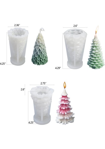 3 Adet Noel Ağaçları Mum Kalıbı 3D Dıy Silikon Mum Kalıbı (Yurt Dışından)
