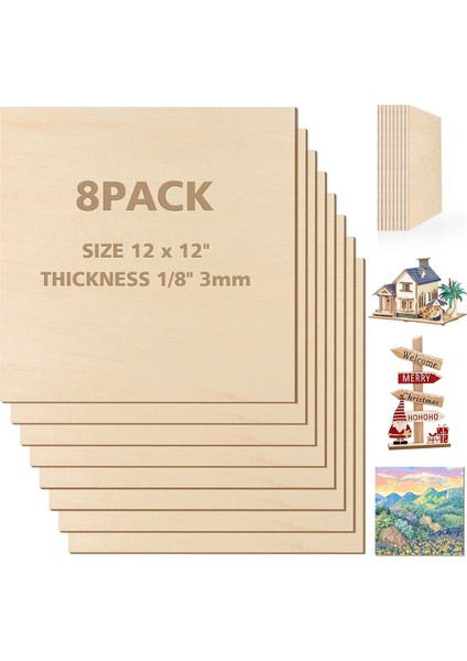 12X12 Inç - 3 mm Basswood Levhalar Kendin Yap El Sanatları Için 8 Adet Lazer Kesim (Yurt Dışından)