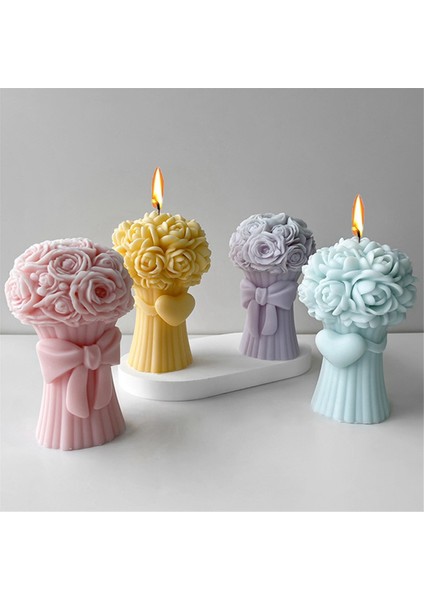 B-3d Fiyonklu Aşk Kalp Buket Gül Mum Silikon Kalıp (Yurt Dışından) modelleri