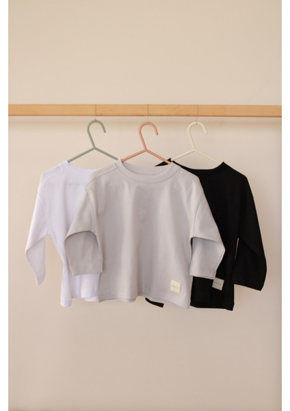 3'lü Basic Etiketli Uzun Kollu T-Shirt Set