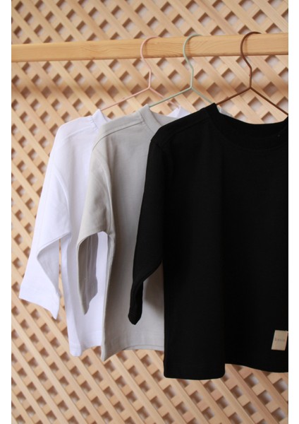 3'lü Basic Etiketli Uzun Kollu T-Shirt Set