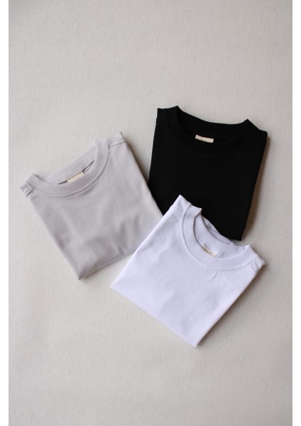 3'lü Basic Etiketli Uzun Kollu T-Shirt Set