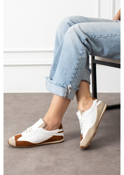 Rounya Kadın Sneakers Bağcıklı Spor Ayakkabı Beyaz Vizon Süet fiyatları