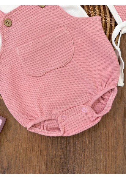 Çıçıtlı Zıbın ve Body Şapkalı Pamuklu Cepli 3lü Günlük Kız Çocuk Salopet Tulum