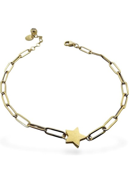 Italyan Ataç Zincir Taşsız Minik Yıldız Çok Şık Altın Bileklik