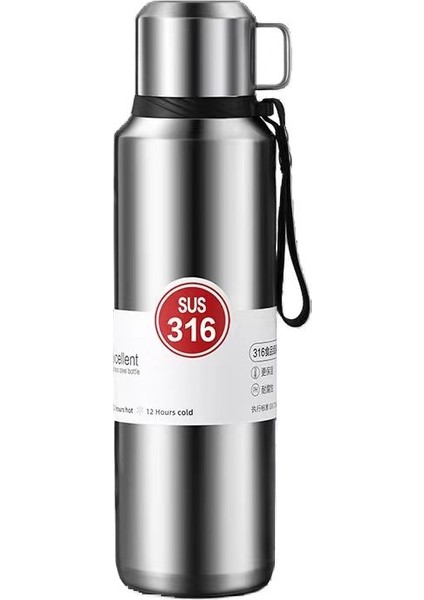 316 Paslanmaz Çelik Büyük Kapasiteli Termos Bardak, Açık Spor Taşınabilir Termos Bardak, 1.5l (Yurt Dışından)