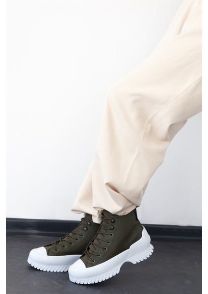 Marlowe Kadın Bot Sneakers Bağçıklı Yeşil Cilt