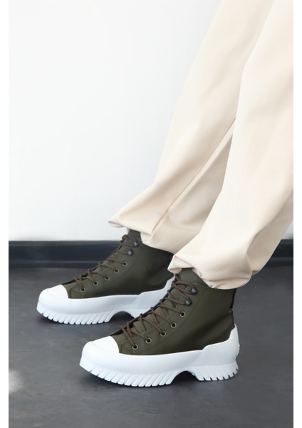 Marlowe Kadın Bot Sneakers Bağçıklı Yeşil Cilt