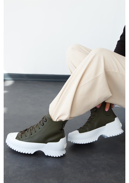 Marlowe Kadın Bot Sneakers Bağçıklı Yeşil Cilt