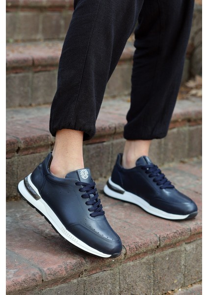 Alfeo Lacivert Cilt Garantili Bağcıklı Deri Ortopedik Taban Erkek Günlük Sneaker Spor Ayakkabı ALFEO-3721