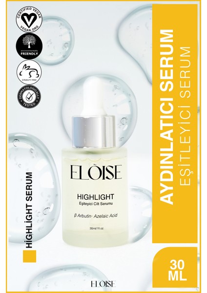 Aydınlatıcı Eşitleyici Arbutin + Azelaik Asit Cilt Bakım Serumu 30 ml