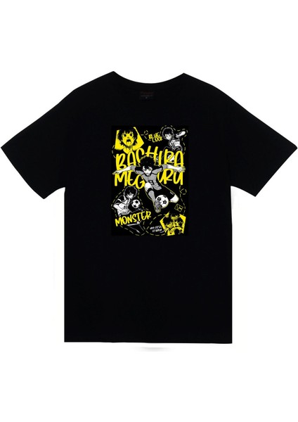 Blue Lock, Bachira Meguru Anime Baskılı Unisex %100 Pamuk Siyah T-Shirt
