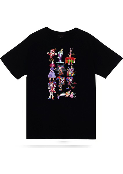 The Amazing Digital Circus Baskılı %100 Pamuk Unisex Siyah T-Shirt
