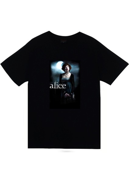 Twilight Film Alice Karakter Baskılı Unisex %100 Pamuk Siyah T-Shirt