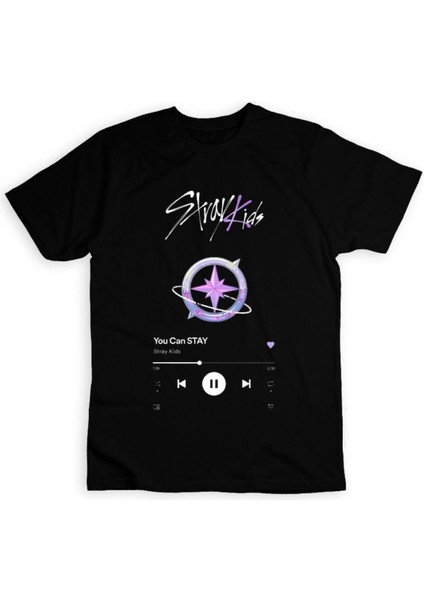 Stray Kids, You Can Stay, K-Pop Unisex Siyah %100 Pamuk T-Shirt
