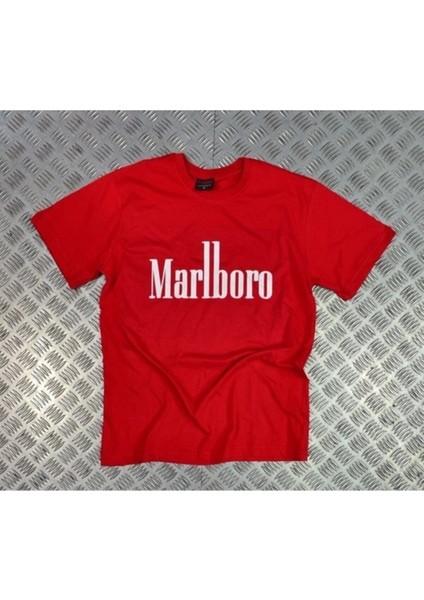Marlboro Baskılı Unisex %100 Pamuk Kırmızı T-Shirt