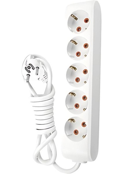 | Beşli Grup Priz, Topraklı - Çocuk Korumalı Çoğaltıcı Priz [5'li, 5 Metre, Beyaz]