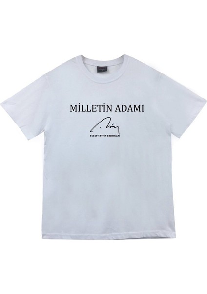 Recep Tayyip Erdoğan Baskılı Unisex %100 Pamuk Beyaz T-Shirt