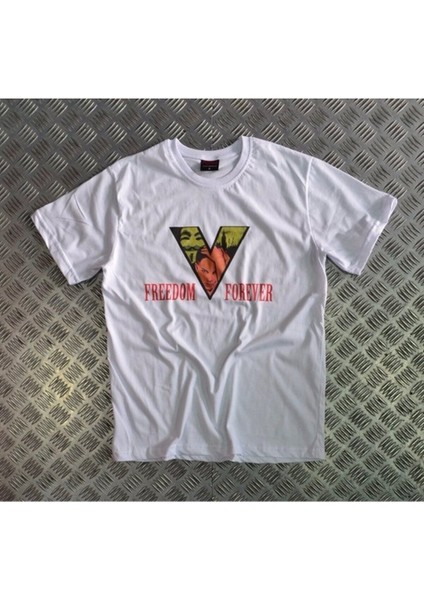 V For Vendetta Baskılı Unisex %100 Pamuk Beyaz T-Shirt