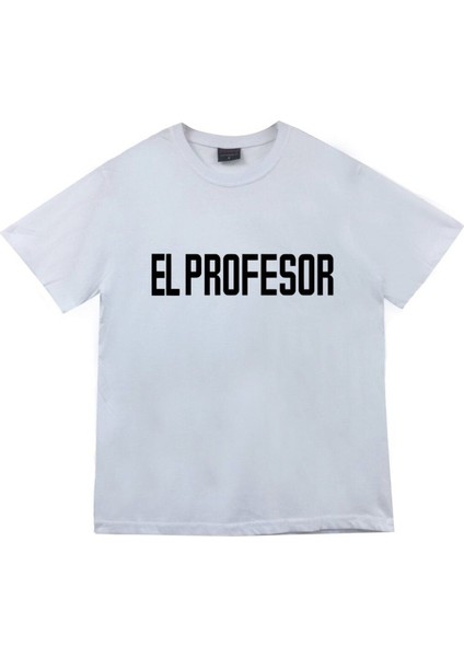 El Profesor La Casa De Papel Baskılı Unisex %100 Pamuk Beyaz T-Shirt