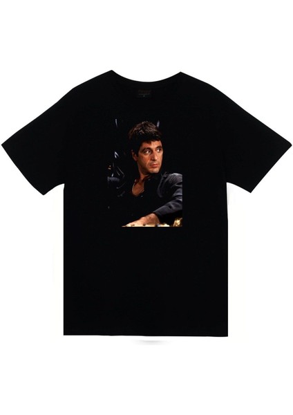 Tony Montana Baskılı Unisex %100 Pamuk Siyah T-Shirt