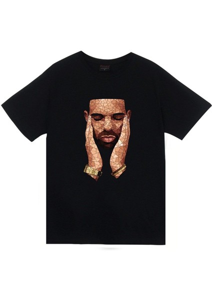 Unisex Siyah Drake Baskılı T-Shirt