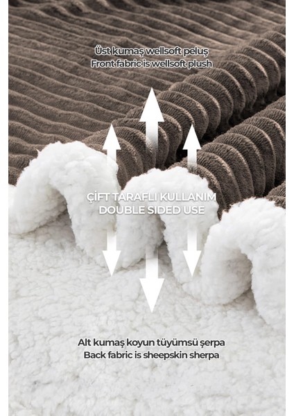 Sherpa Battaniye Çift Kişilik Çizgili Yumuşak Peluş Wellsoft Yatak Örtüsü Kahve