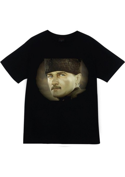 Gazi Mustafa Kemal Atatürk Baskılı Unisex %100 Pamuk Siyah T-Shirt