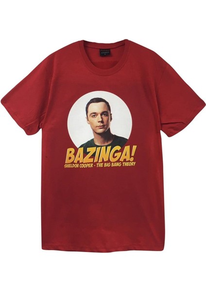 Bazinga Baskılı Unisex %100 Pamuk Kırmızı T-Shirt