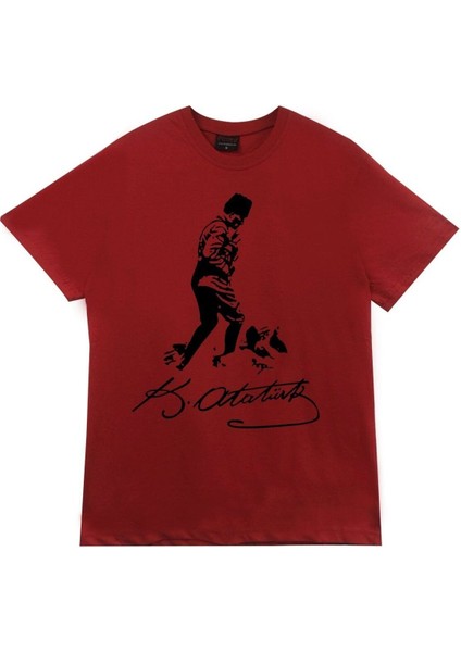 Erkek Kırmızı Gazi Mustafa Kemal Atatürk Baskılı T-Shirt