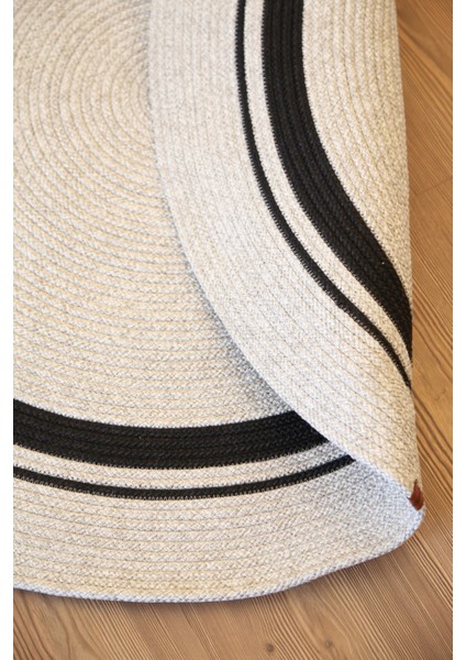 Siyah Beyaz Düz Model Jüt Halı Kilim