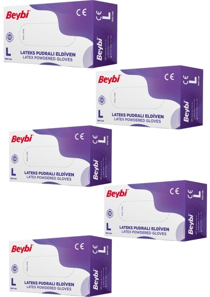 Lateks Pudralı Eldiven 100'LÜK 5 Kutu L Beden