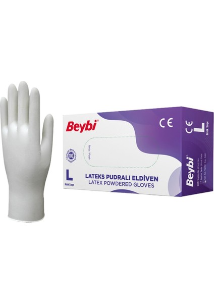 Lateks Pudralı Eldiven 100'LÜK 1 Kutu L Beden