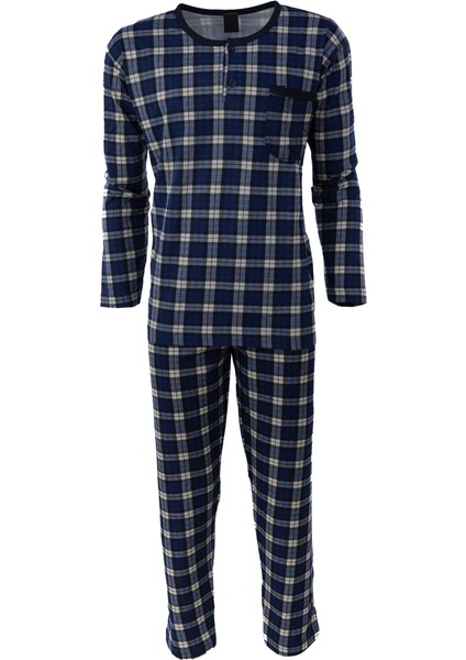 Yazlık Erkek Pijama Takımı %100 Pamuk Kumaş Ekose Model Desenli Bisiklet Yaka Cepli Rahat